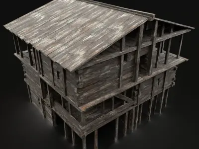 MEDIEVAL SCOUT TOWER WATCHTOWER VILLAGE GUARD WAREHOUSE BUILDING Low-poly 3D model