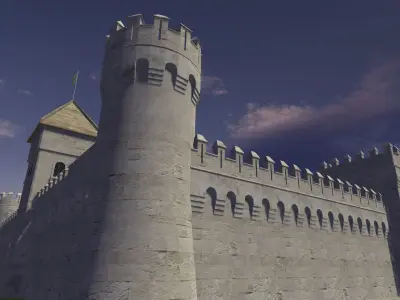 Medieval castle modular walls and towers 2 Low-poly 3D model