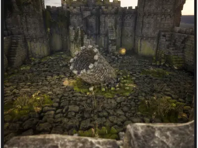 Overgrown Medieval Castle  Walls And Towers  45 Assets Low-poly 3D model