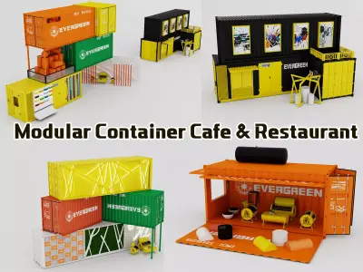 Modular Industrial Container Building Model Set Low-poly 3D model