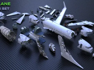 Aircraft Crash Environment Set Low-poly 3D model