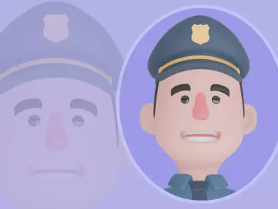 Stylized 3D Male Police Character - Cartoon Radio and Handcuffs 3D model