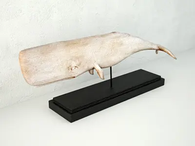 Carved Wood White Sperm Whale Folk Art 3D model
