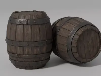 Wooden Barrel Low-poly 3D model get