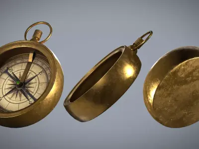 Game Ready Weathered Antique Brass Compass -  Low-poly 3D model