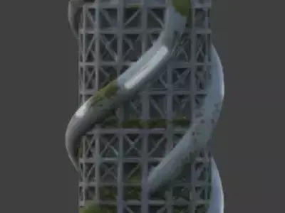 Realistic Solarpunk Sci-Fi Rocket 3D Model Low-poly 3D model