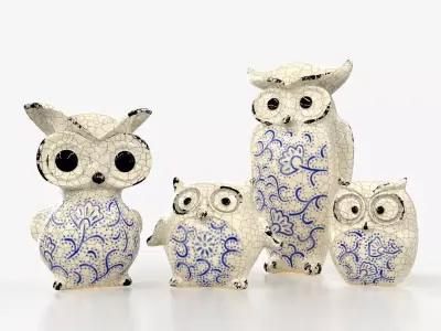 Ceramics Owls Family Low-poly 3D model