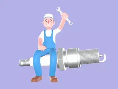 Stylized 3D Mechanic Character - Cartoon Spark Plug Rider 3D model