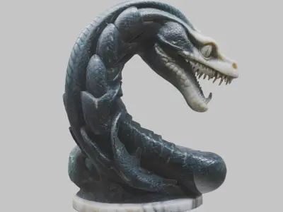 Marble Serpent Snake Sculpture Jade Carved Reptile Low-poly 3D model