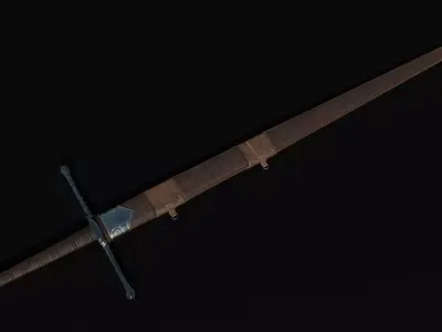 Bastard Sword Low-poly 3D model 2