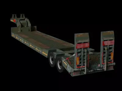 Lowboy Heavy Equipment Trailer Low-poly 3D model