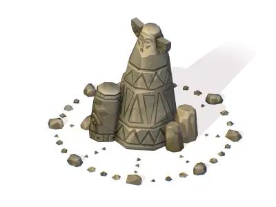 Handpaint Cartoon Stone Memorial Totem Symbol Low-poly 3D model 2