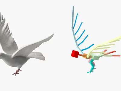  Lowpoly Dove Wings Extended White Rigged 