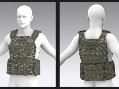 3 Tactical vest pack  Marvelous Designer project 3D model