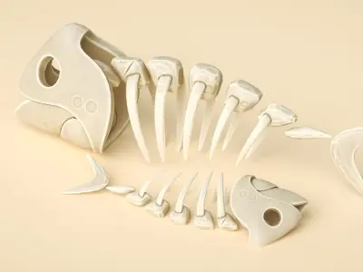 fish bone fossil Low-poly 3D model