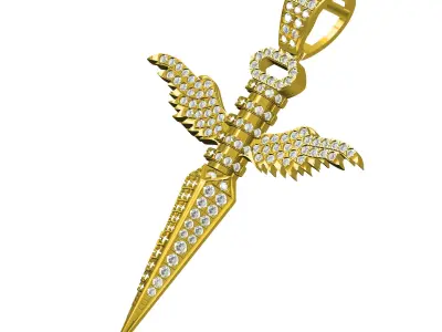 Antique Flying Wing Sword Diamond Pendant 3D print model