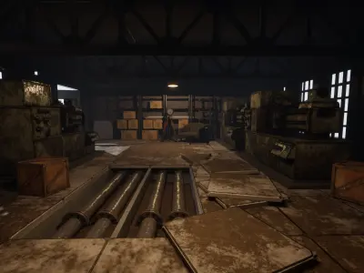 Modular Industrial Building for UE Low-poly 3D model