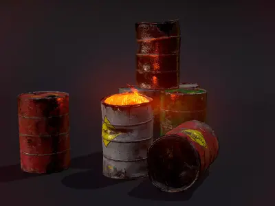 Low-poly game-ready barrels models Low-poly 3D model