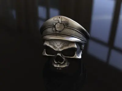 US Marine Veteran Skull Ring Stl 3D Model Silver Casting 3D print model