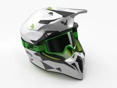  Offroad Motocross Helmet with Green Goggles White 