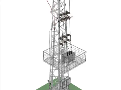 Cable Feeded 952 Tower Transformer Station Free 3D model