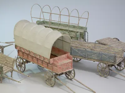 Medieval Carts PACK PBR Game Ready Low-poly 3D model