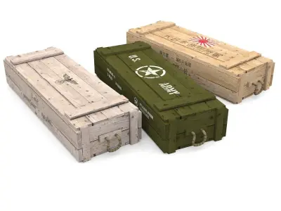 Army crates WWII collection Low-poly 3D model
