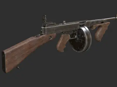 Thompson Submachine Gun Low-poly 3D model 3