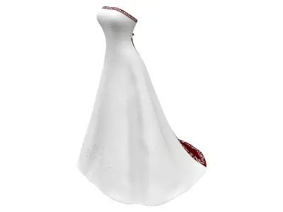 Long Train Bridal Gown White Dress With Maroon Back Low-poly 3D model