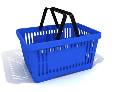 Blue plastic shopping basket for groceries 3D model