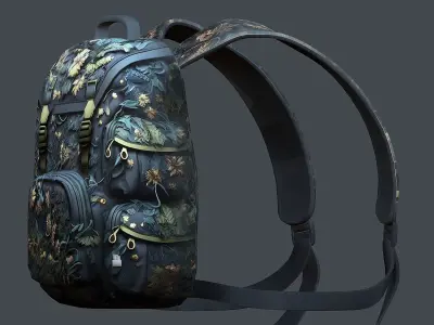 Backpack military combat Black baggage Low-poly Low-poly 3D model 5