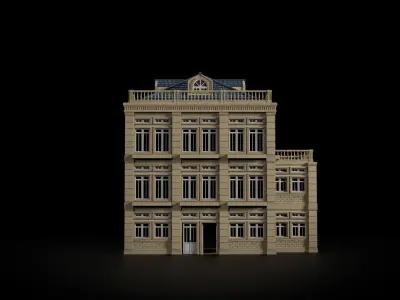 CLASSIC EUROPEAN KITBASH 01 MODULAR BUILDING WITH INTERIOR Low-poly 3D model