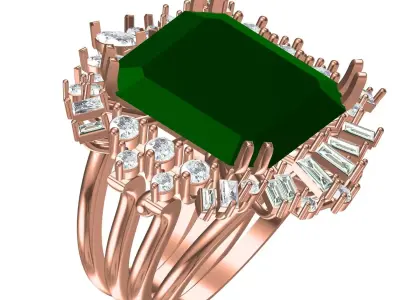 Antique Green Emerald Marquise and baguette Cluster Ring 3D print model