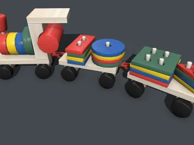 Modular Wooden Toy Train Low-poly 3D model