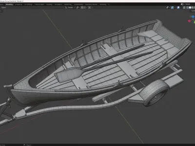 Wooden Rowing Boat plus Trailer 3D model