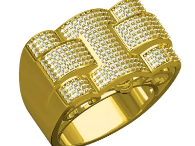 Antique Iced Diamond Hip Hop Ring for Men 3D print model