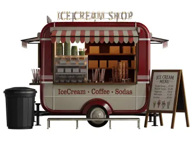 IceCream Food Cart Trailer 3D model