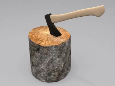 Axe and Log Low-poly 3D model