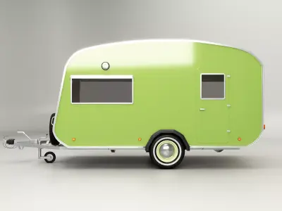 Green Classic Vintage Camping Caravan Low-poly 3D model