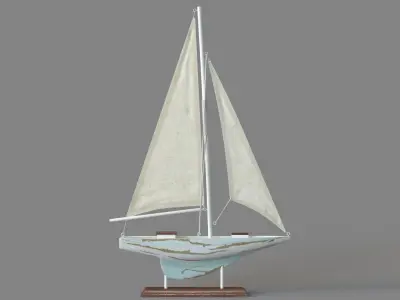 Deco 79 Coastal Wood Sail Boat Sculpture 3D model