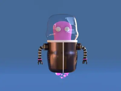 Pink Alien rigged Character Low-poly 3D model