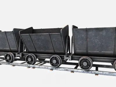 Mine Cart With Track Low-poly 3D model