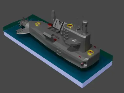Submarine attacking sence with lowpoly Low-poly 3D model