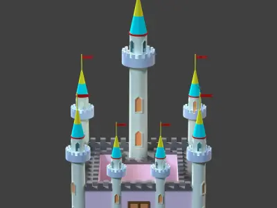 Low Poly Simple Cartoon Medieval Castle Low-poly 3D model