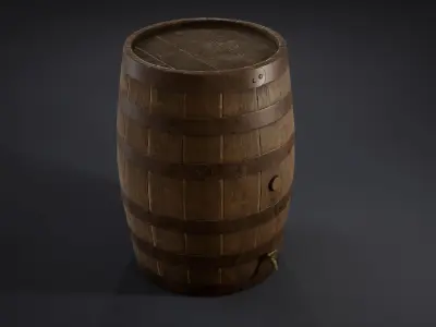Wooden Barrel with Tap Low-poly 3D model