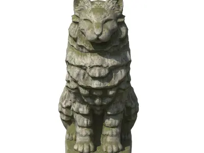 Furred cat stone statues Low-poly 3D model