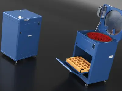 Compact Beverage Vending Cabinet with Casters Blue Vintage Rigged 3D model