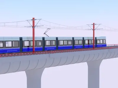 Bridge with Zurich tram 3D model