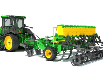 Tractor with Seed Drill 3D model 6