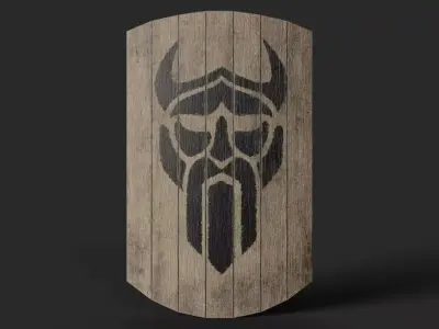 Slavic square wooden shield-painted black God symbol Low-poly 3D model